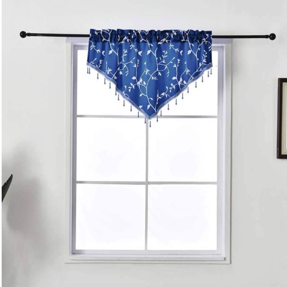 Chic Blue Floral Valance Curtain
